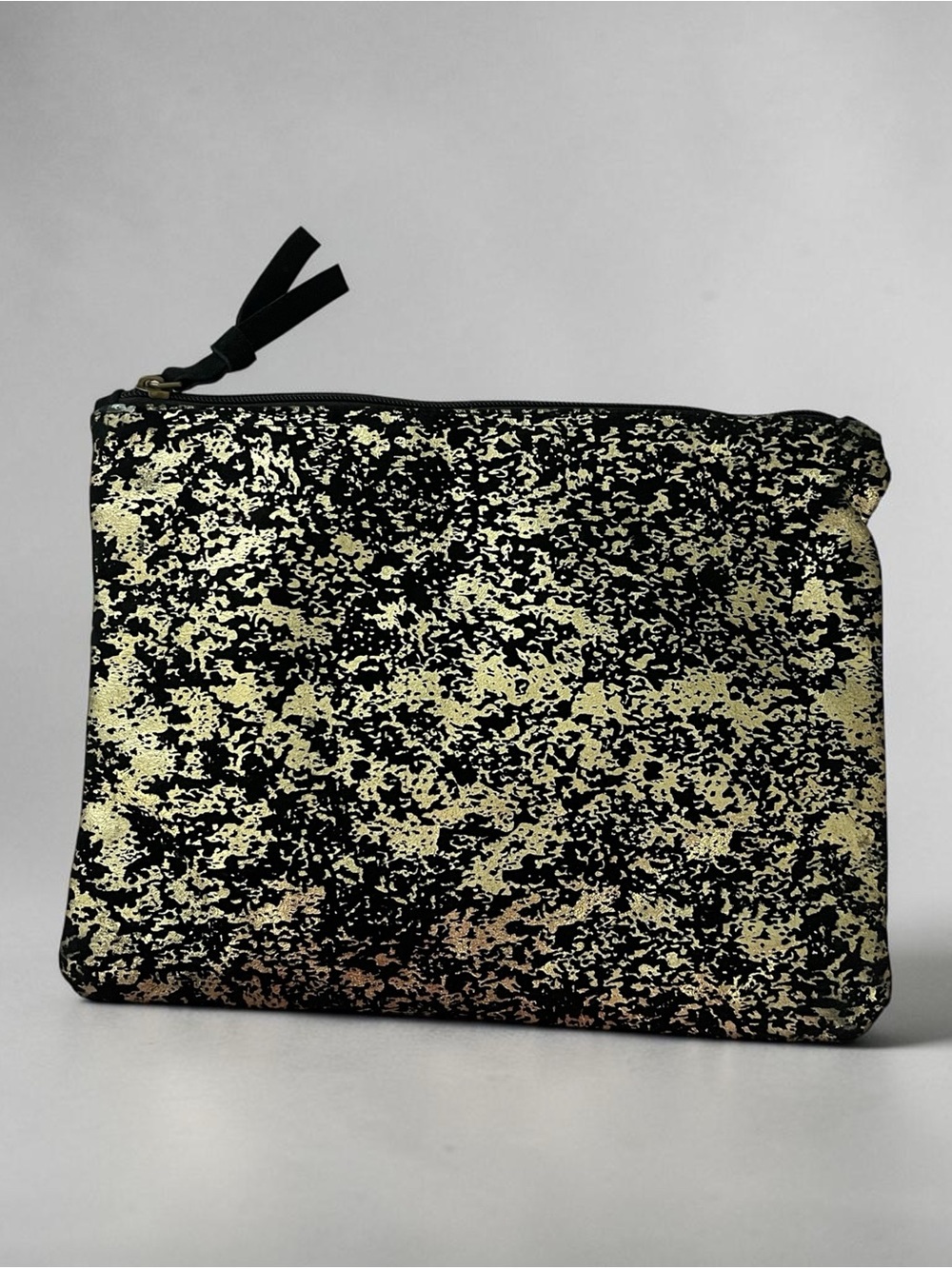 Black and Gold Glitter Zip Pouch - Women's Bag